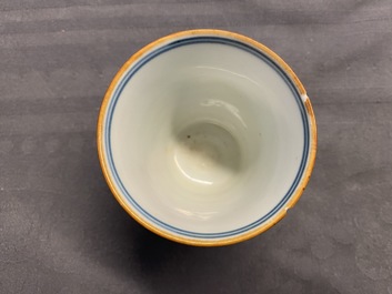 Two Chinese blue and white wine cups and a stem cup, Transitional period