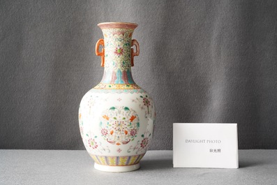 A Chinese famille rose vase with floral design, Qianlong mark, Republic