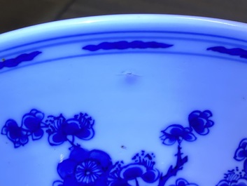A Chinese blue and white yenyen vase with a bird among foliage, Kangxi