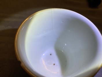 Two Chinese blue and white wine cups and a stem cup, Transitional period