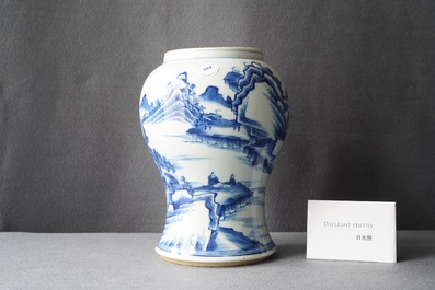 Een Chinese blauw-witte vaas met een landschap, Kangxi