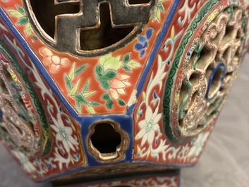 A rare Chinese reticulated famille rose revolving vase, 19/20th C.