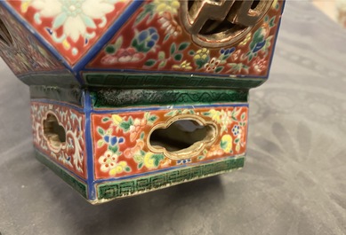 A rare Chinese reticulated famille rose revolving vase, 19/20th C.
