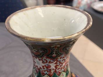 A rare Chinese reticulated famille rose revolving vase, 19/20th C.