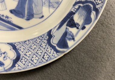 Two Chinese blue and white 'Romance of the Western Chamber' plates, Kangxi