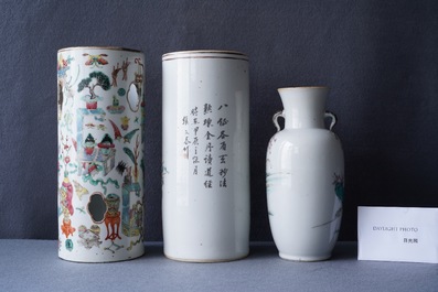 Six various Chinese famille rose and qianjiang cai vases, 19/20th C.