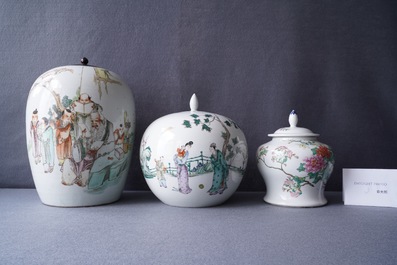 Six various Chinese famille rose and qianjiang cai vases, 19/20th C.