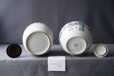 Six various Chinese famille rose and qianjiang cai vases, 19/20th C.