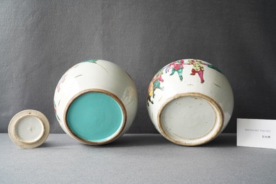 Three Chinese famille rose jars, 19th C.