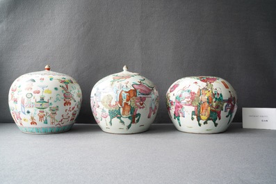 Three Chinese famille rose jars, 19th C.