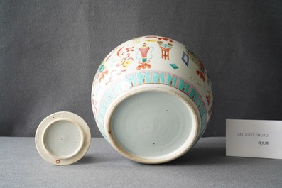 Three Chinese famille rose jars, 19th C.