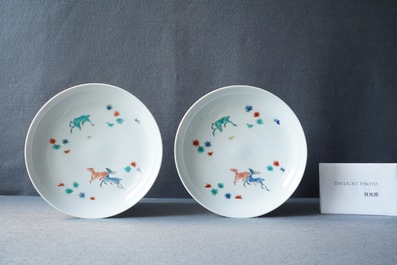 Four Japanese Kakiemon 'deer' plates, Edo, 17/18th C.