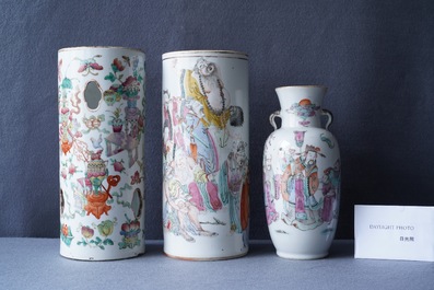 Six various Chinese famille rose and qianjiang cai vases, 19/20th C.