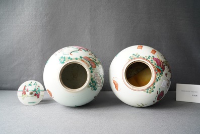 Three Chinese famille rose jars, 19th C.