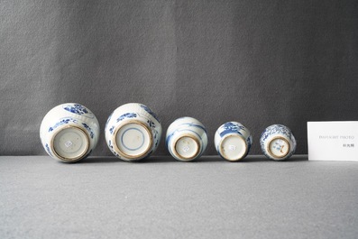Five Chinese blue and white jars, Kangxi