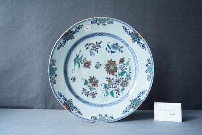 A large Chinese doucai charger with floral design, Qianlong