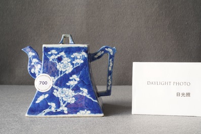 A Chinese blue and white teapot after a Yixing model, 19th C.
