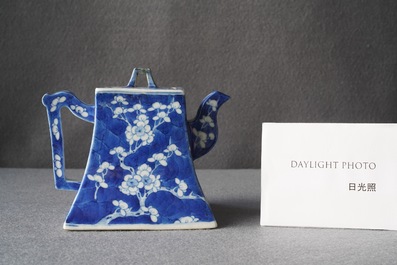A Chinese blue and white teapot after a Yixing model, 19th C.