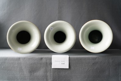 Three Chinese famille rose vases with boys near fish bowls, 19/20th C.