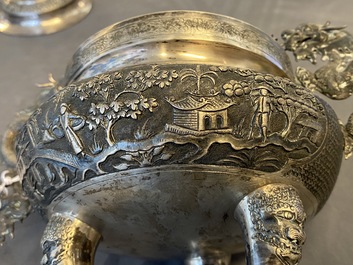 A Chinese silver censer and cover, 19/20th C.