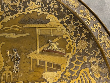 A large Japanese bronze dish, signed Miyao, Meiji, 19th C.