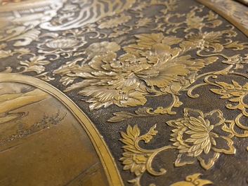 A large Japanese bronze dish, signed Miyao, Meiji, 19th C.