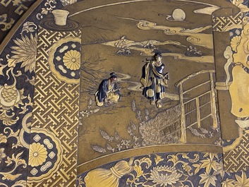 A large Japanese bronze dish, signed Miyao, Meiji, 19th C.