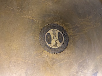 A large Japanese bronze dish, signed Miyao, Meiji, 19th C.