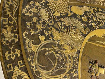 A large Japanese bronze dish, signed Miyao, Meiji, 19th C.