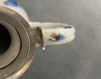 A Chinese blue and white silver-mounted ewer, Transitional period