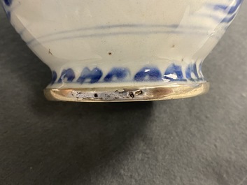 A Chinese blue and white silver-mounted ewer, Transitional period
