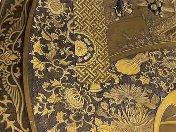 A large Japanese bronze dish, signed Miyao, Meiji, 19th C.