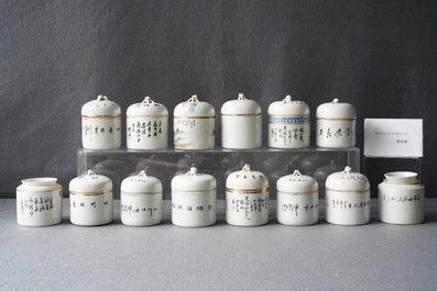 Une collection de 14 r&eacute;chauds en porcelaine de Chine qianjiang cai, 19/20&egrave;me