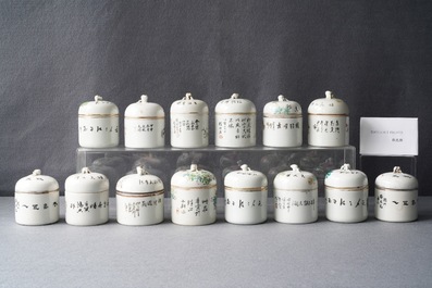 A collection of 14 Chinese qianjiang cai wine cup warmers, 19/20th C.