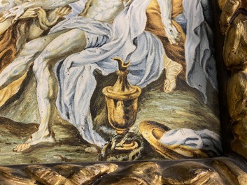 Une plaque en majolique italienne &agrave; d&eacute;cor religieux, Castelli, 18&egrave;me