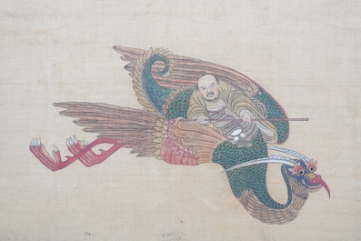 Chinese school, ink and colour on silk, 19/20th C.: 'Immortals and their servants'