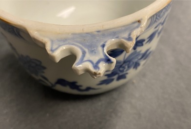 Two Chinese blue and white porringer bowls and covers, Kangxi