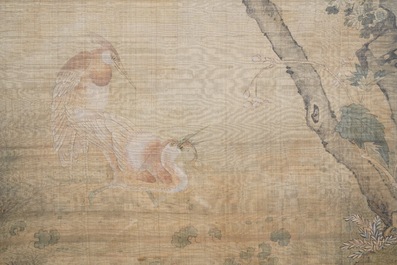 Chinese school, ink and colour on silk, 18/19th C.: 'Birds and their preys'