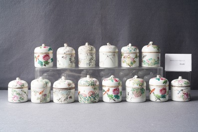 A collection of 14 Chinese qianjiang cai wine cup warmers, 19/20th C.