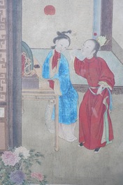 Chinese school, ink and colour on silk, 18th C.: 'The making up of lady'