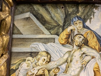 Une plaque en majolique italienne &agrave; d&eacute;cor religieux, Castelli, 18&egrave;me