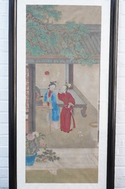 Chinese school, ink and colour on silk, 18th C.: 'The making up of lady'