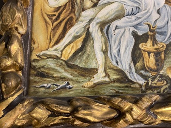 Une plaque en majolique italienne &agrave; d&eacute;cor religieux, Castelli, 18&egrave;me