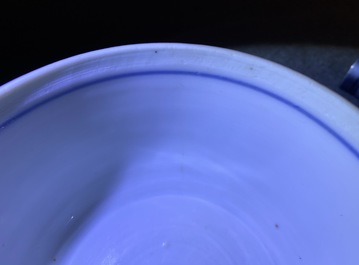 Two Chinese blue and white porringer bowls and covers, Kangxi