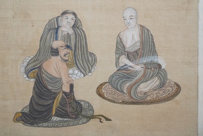 Chinese school, ink and colour on silk, 19/20th C.: 'Immortals and their servants'