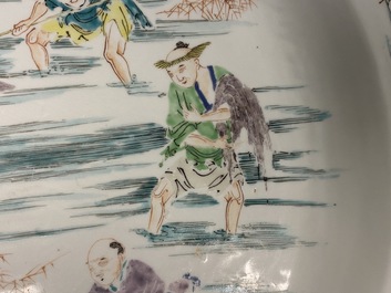 A large Chinese famille rose 'fishermen' dish, Yongzheng/Qianlong