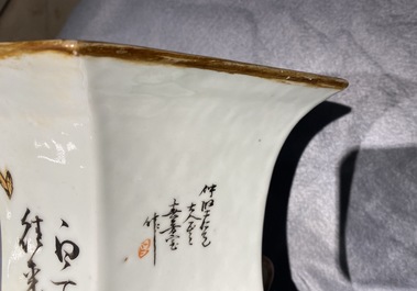 A Chinese hexagonal qianjiang cai vase with scholars in a landscape, 19/20th C.