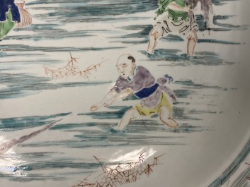 A large Chinese famille rose 'fishermen' dish, Yongzheng/Qianlong