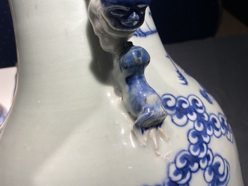 Two Chinese blue and white celadon 'dragon and phoenix' vases, 19th C.