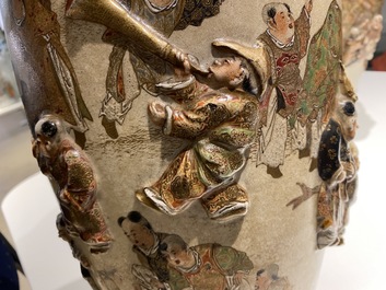 Two Japanese relief-moulded Satsuma vases, Meiji, 19th C.